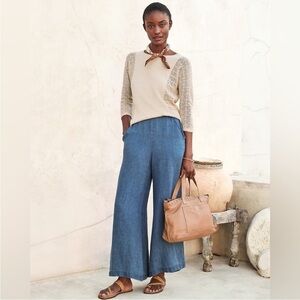 CP Shades Wendy Wide Leg Palazzo Pants Cotton Space-dye Blue